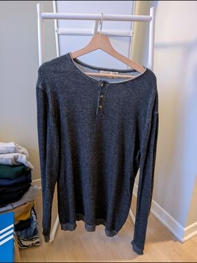 Hedge Dark Heather Blue Grey Henley Sweater